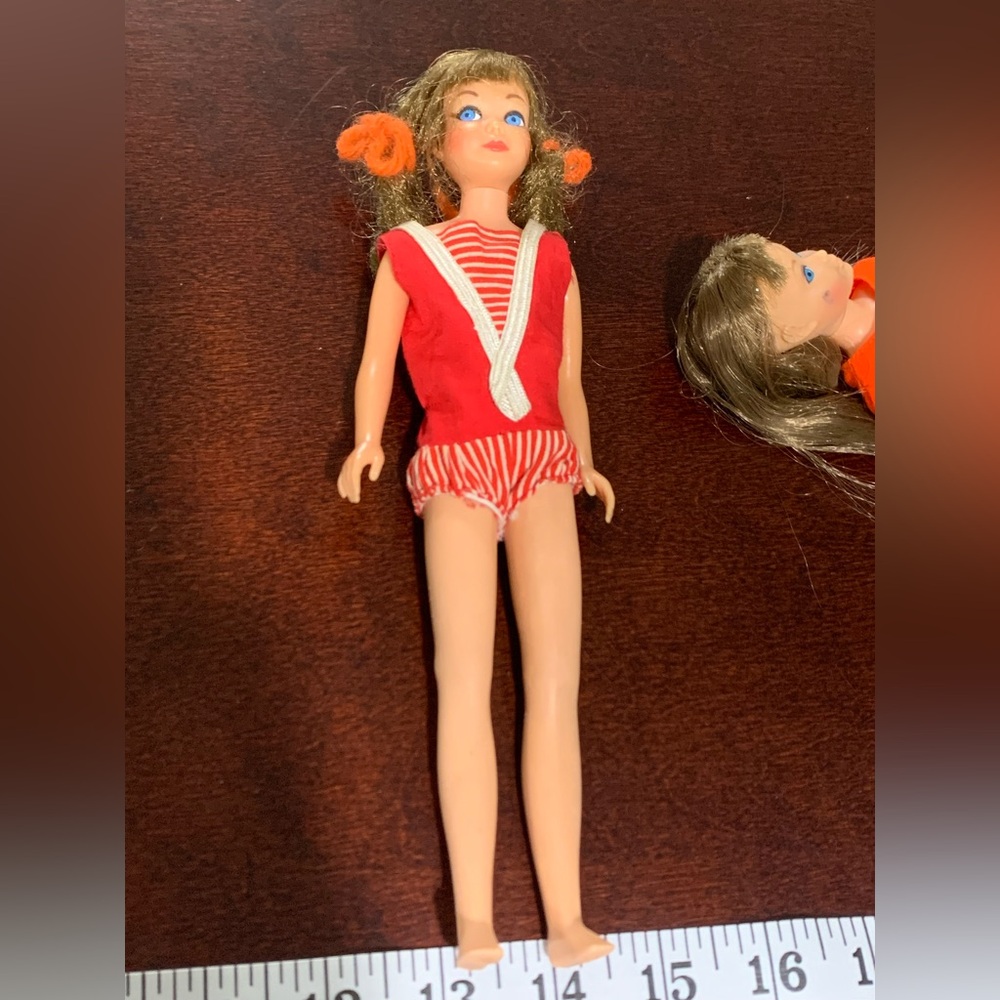 1963 Mattel Barbie Skipper Red Hair Straight Leg Doll Original Red Swim Suit - Picture 7 of 16